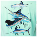 T-shirt with Guy Harvey marlin design on a light green background