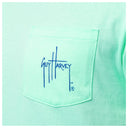 Light green shirt with Guy Harvey logo on a left pocket on a white background