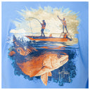 Red fish-themed graphic on a blue background with Guy Harvey signature.