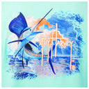 Artistic depiction of a sailfish with Guy Harvey's signature on a blue background