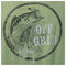 Vintage-style illustration of a bass fish with 'Off Grid' text on a green background