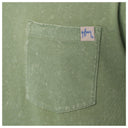 Green washed shirt with a pocket and a brand label on a white background