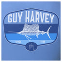 Guy Harvey logo with a sailfish illustration on a blue background