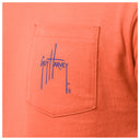 Orange shirt with Guy Harvey logo on a white background