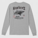 A light gray long-sleeve t-shirt shown from the back, featuring a graphic print of a shark and the text 'GUY HARVEY'S SHARK CONSERVATION SAVE OUR GEAR'.