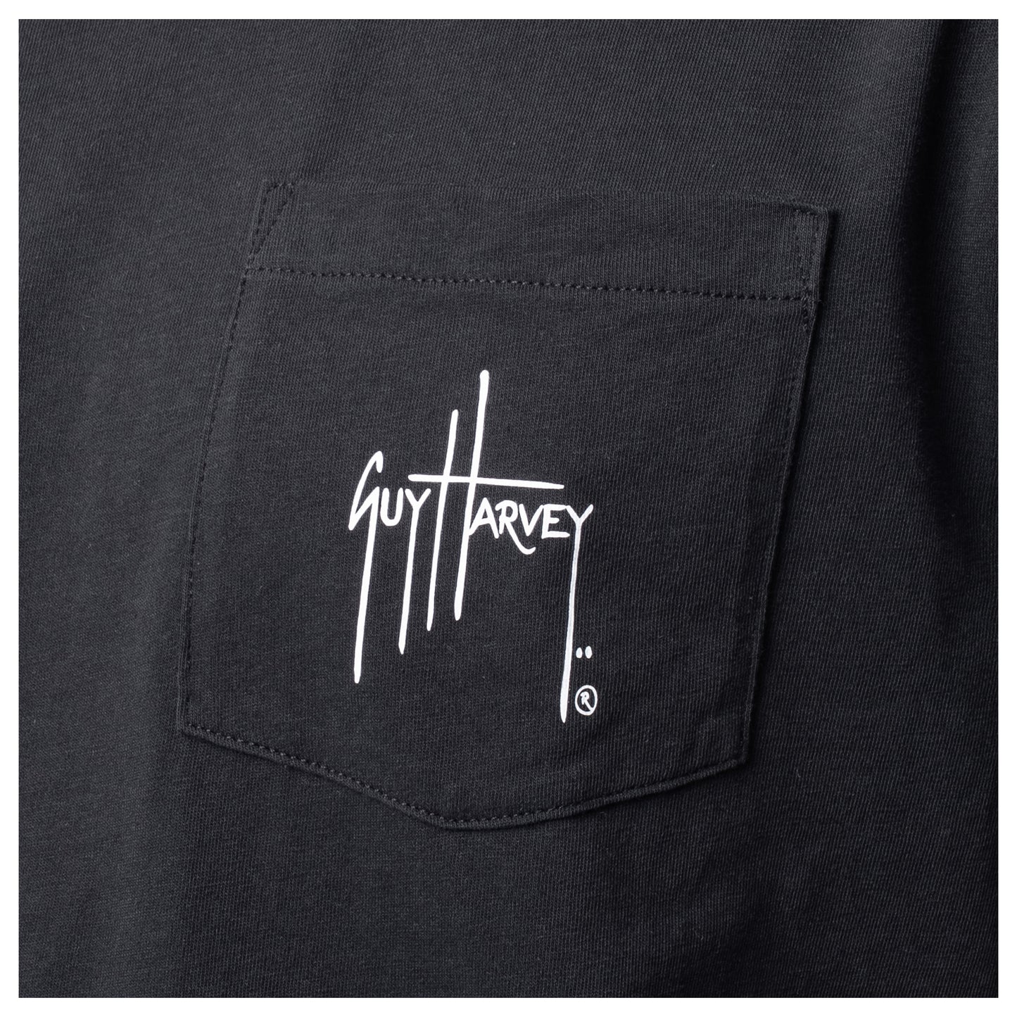 Black shirt with Guy Harvey logo on a pocket