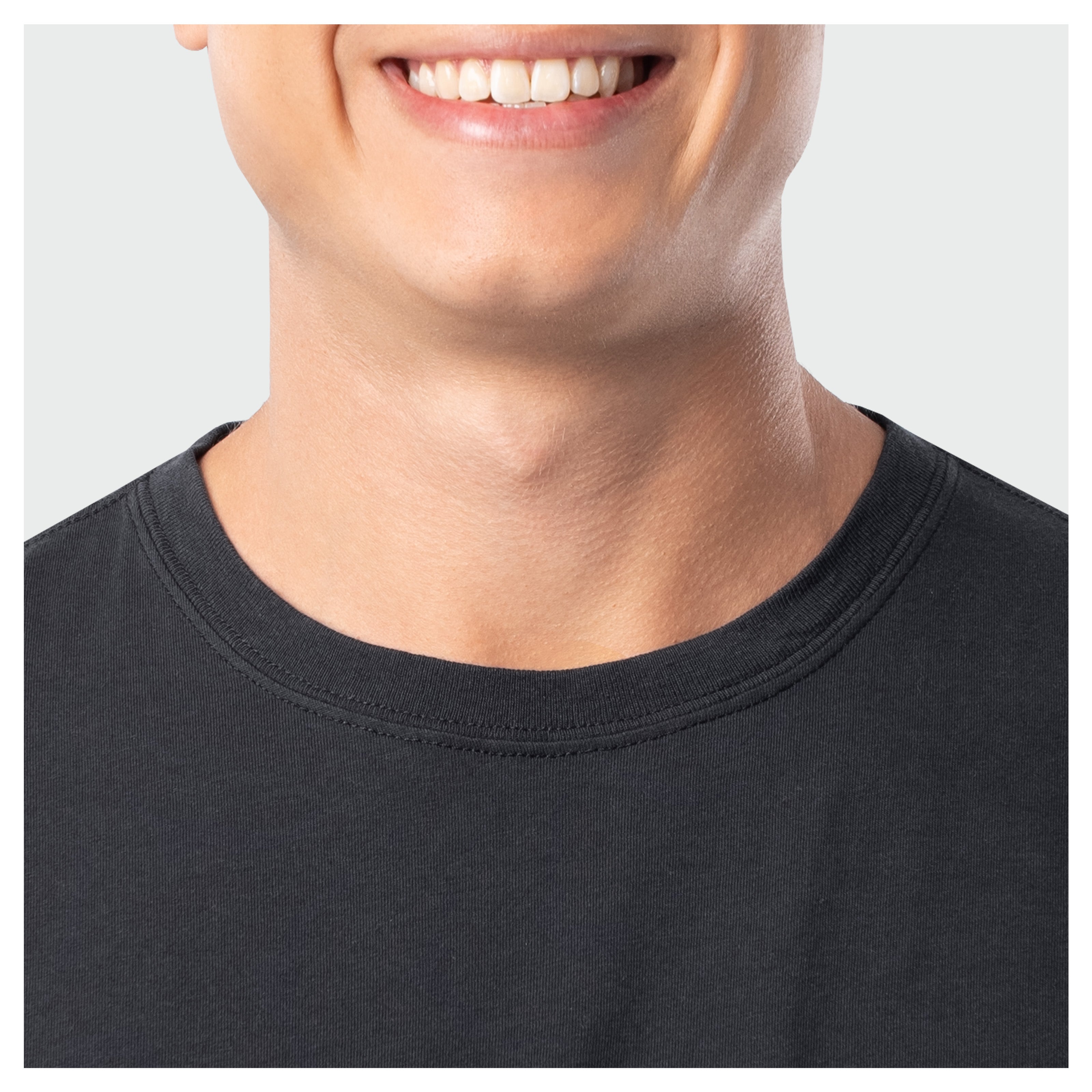Close up on the crew neck collar.