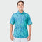 Man wearing a blue patterned Guy Harvey shirt on a white background