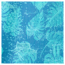 Blue fabric with floral and geometric patterns