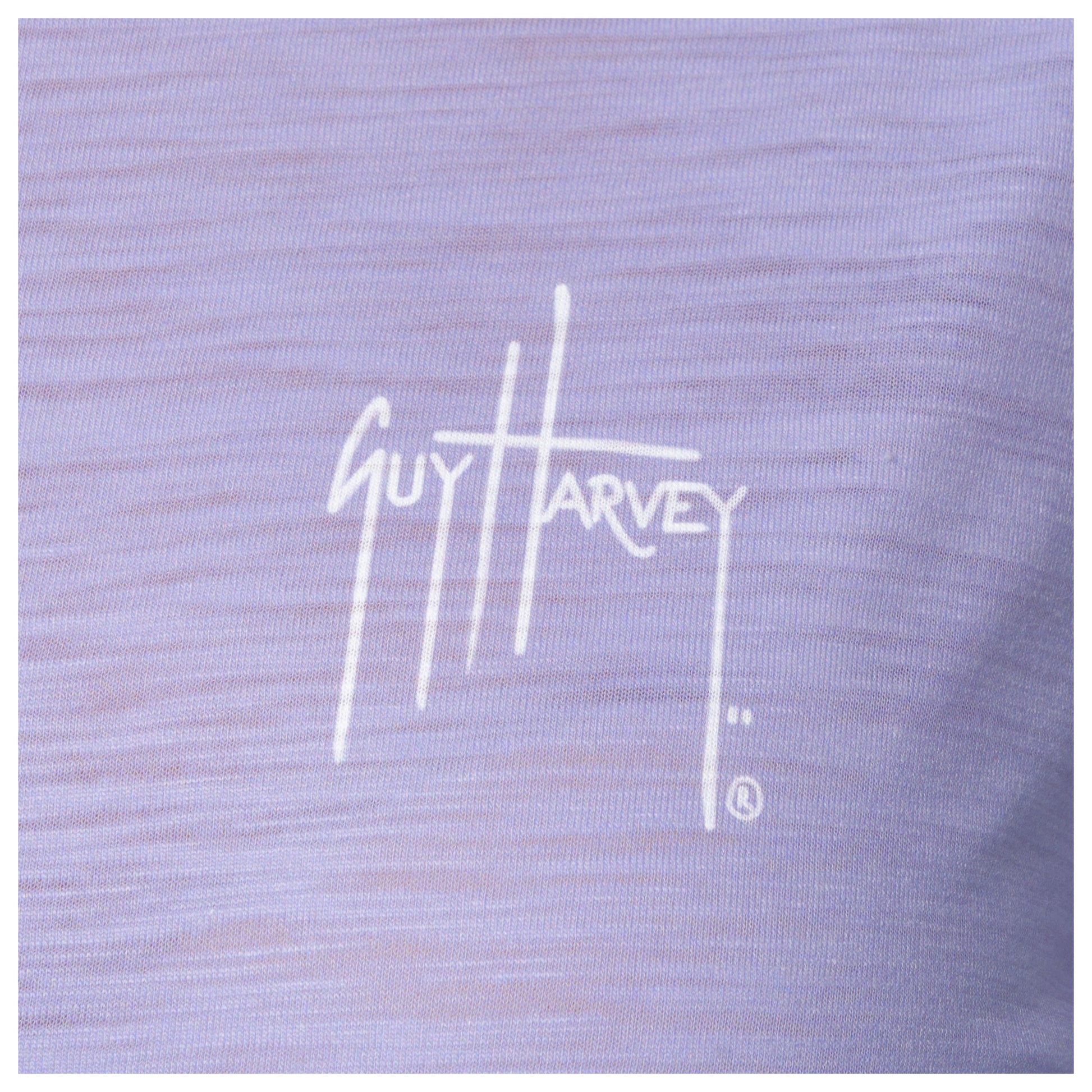 Purple fabric with Guy Harvey logo