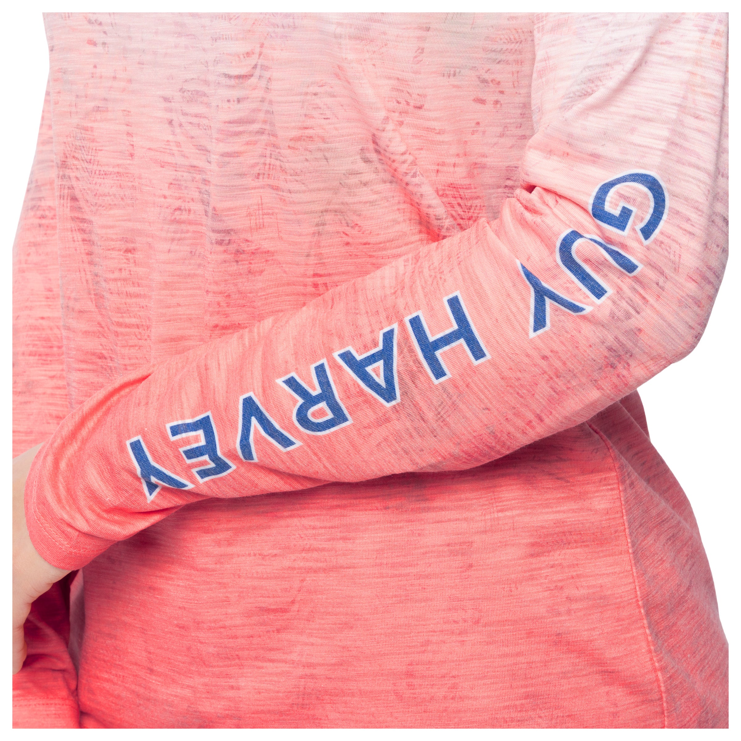 Pink long-sleeve shirt with 'Guy Harvey' branding on a white background