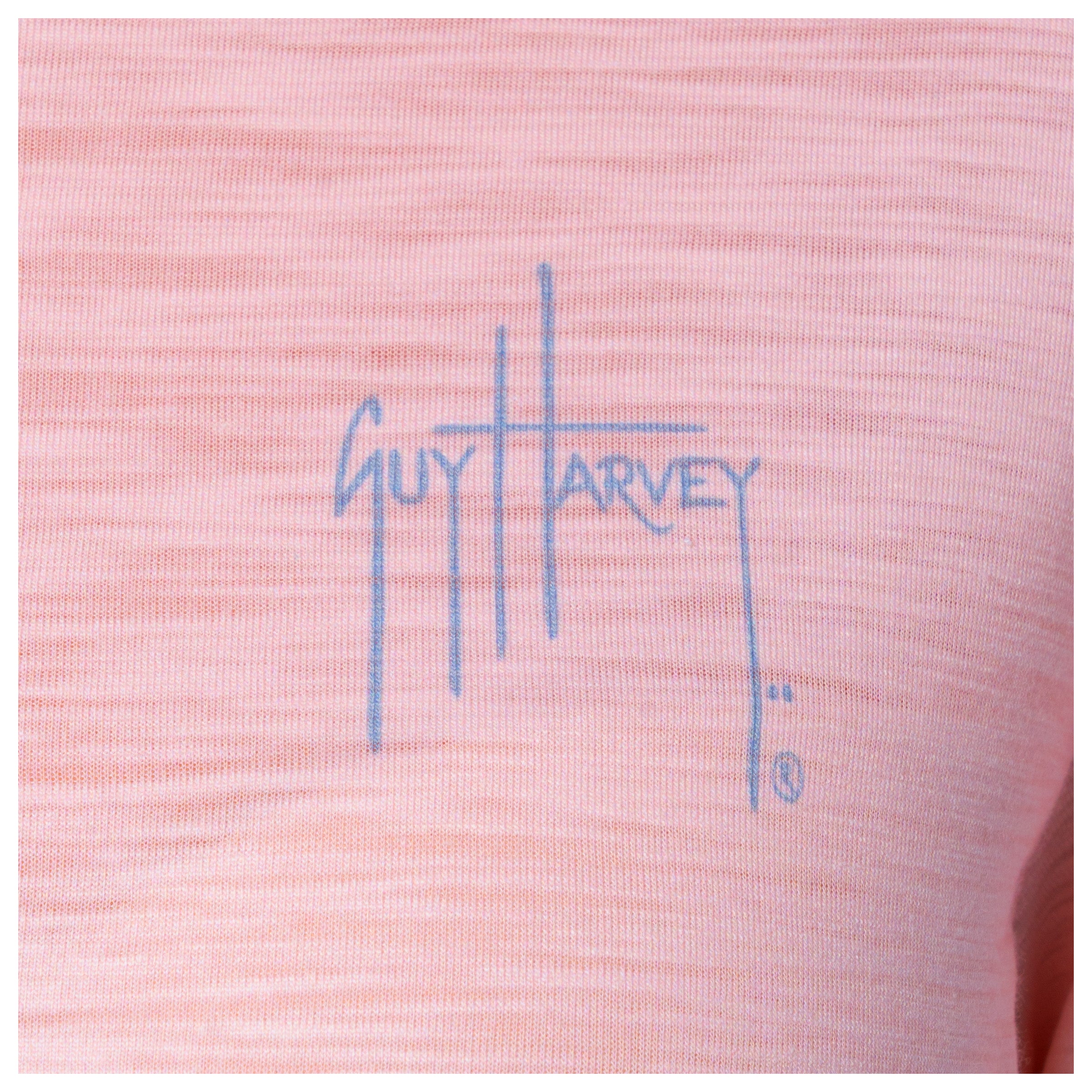 Pink fabric with blue 'Guy Harvey' logo
