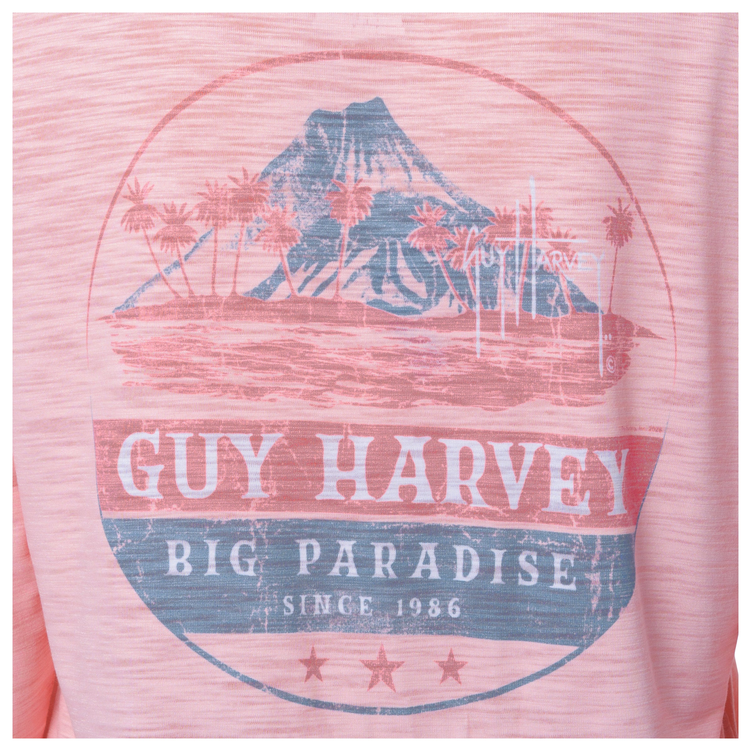 Pink shirt with Guy Harvey logo and volcano design