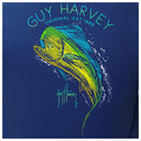 Navy blue shirt with Guy Harvey logo and Mahi design
