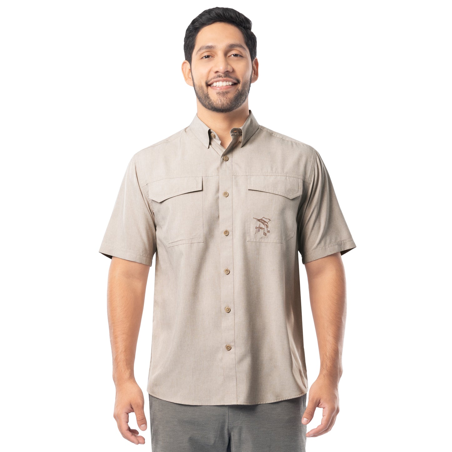 Men's Short Sleeve Heather Textured Performance Fishing Shirt