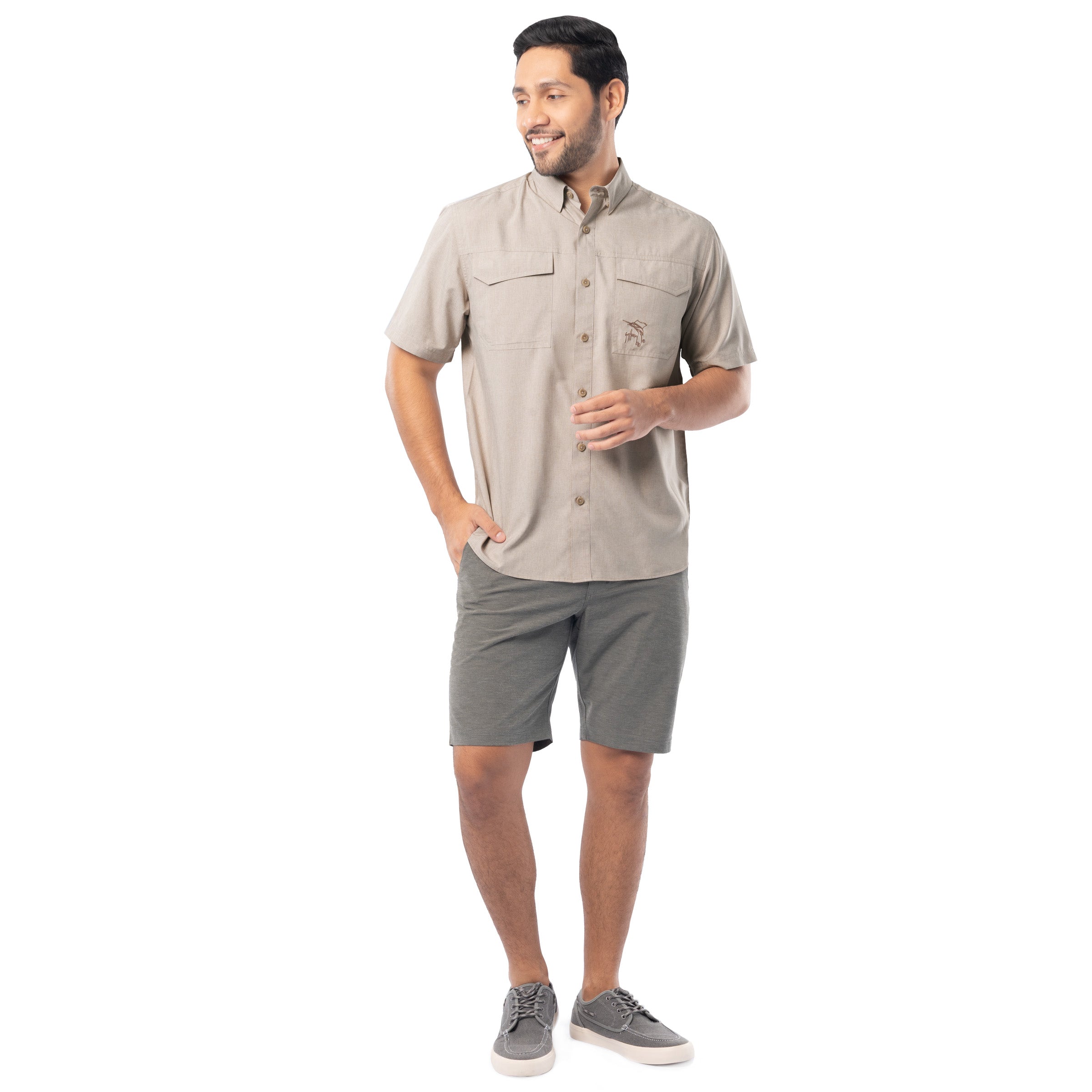 Men's Short Sleeve Heather Textured Performance Fishing Shirt