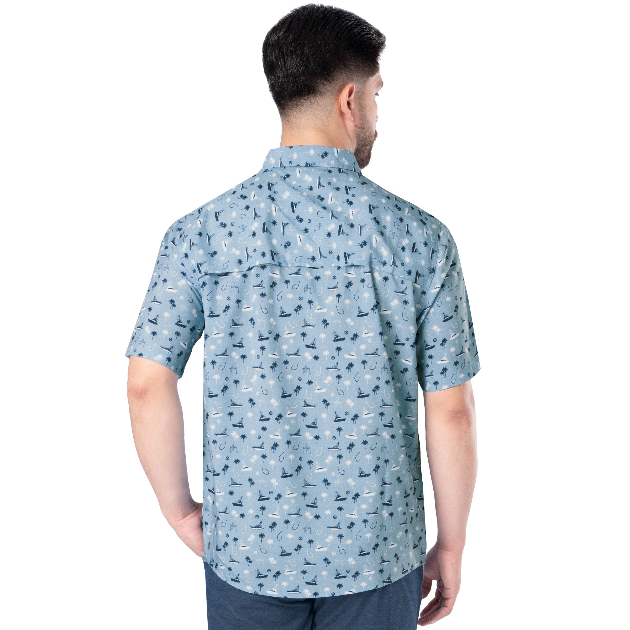 Men's Nautical Palms Printed Performance Fishing Shirt