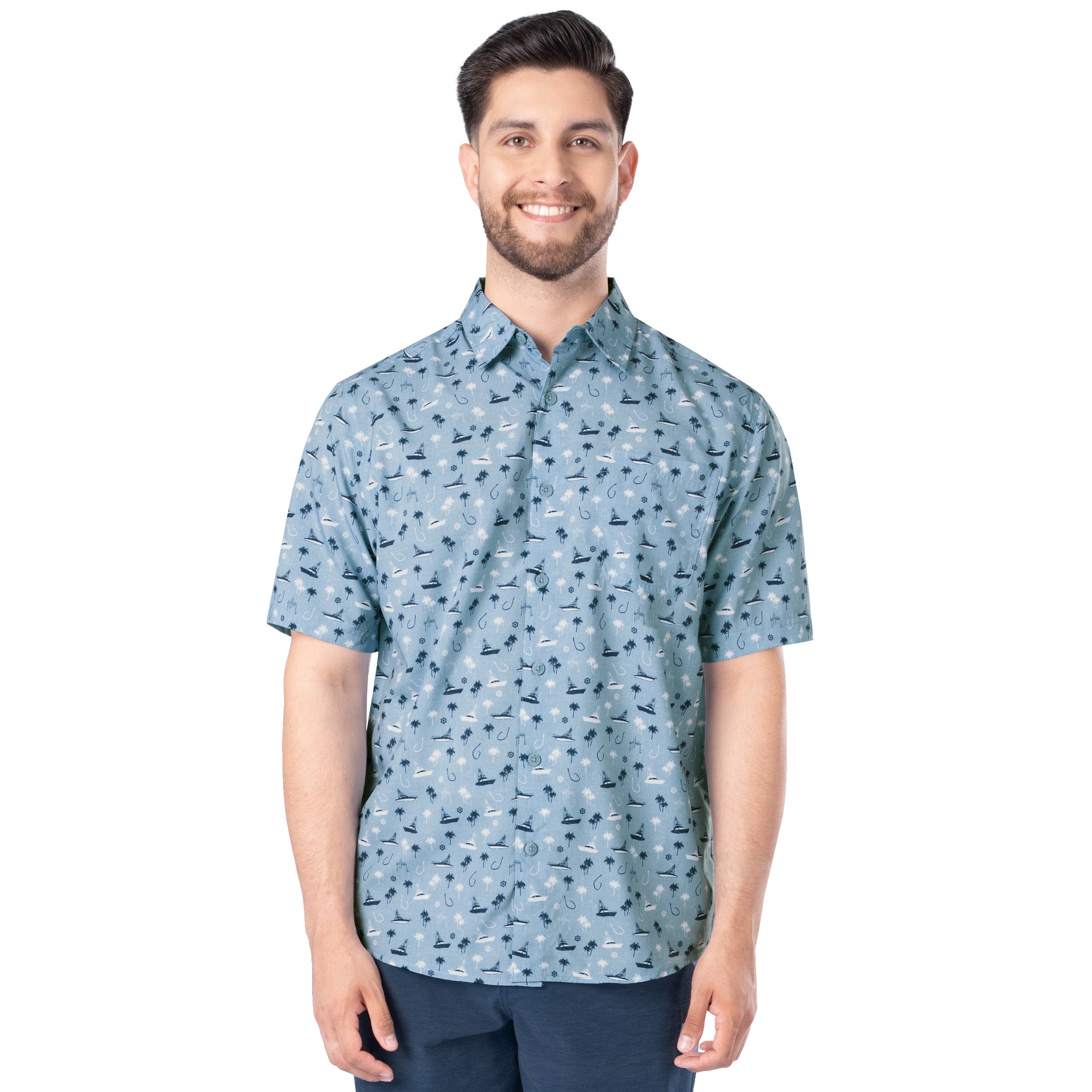 Men's Nautical Palms Printed Performance Fishing Shirt
