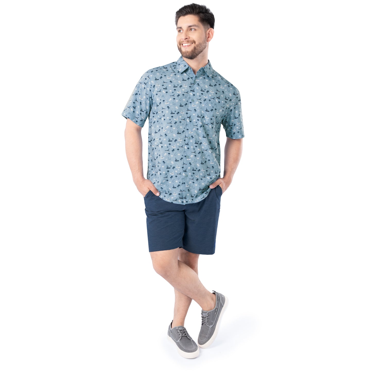 Men's Nautical Palms Printed Performance Fishing Shirt