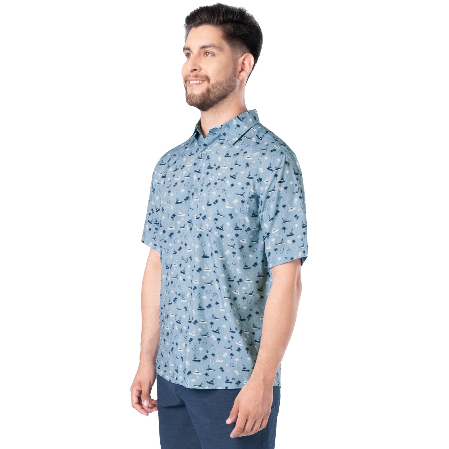 Men's Nautical Palms Printed Performance Fishing Shirt