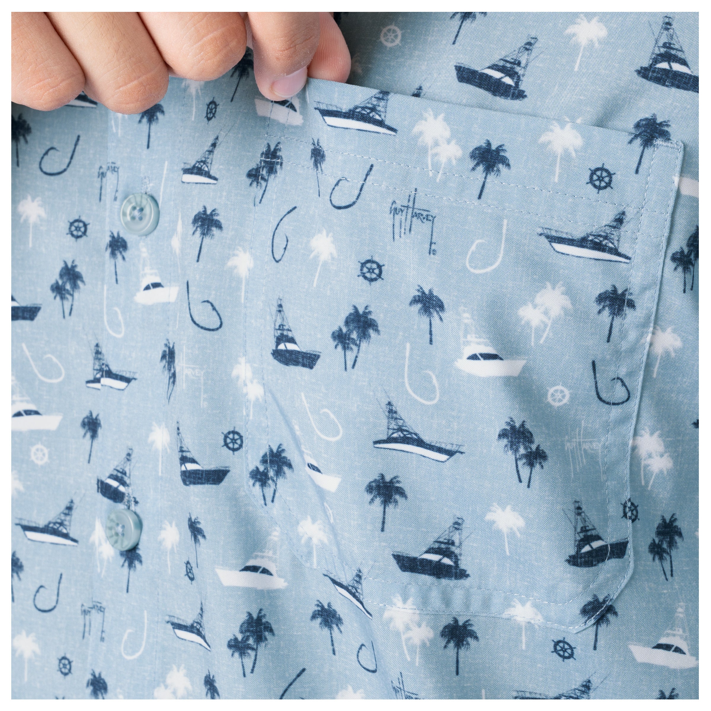 Men's Nautical Palms Printed Performance Fishing Shirt