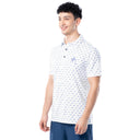 Side view of white Guy Harvey Men’s White Fleet Performance Polo highlighting fit and short sleeves.