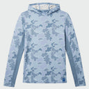 A Flatlay of Marlin Air Sun Protection hood in a Blue Mallard Camo pattern