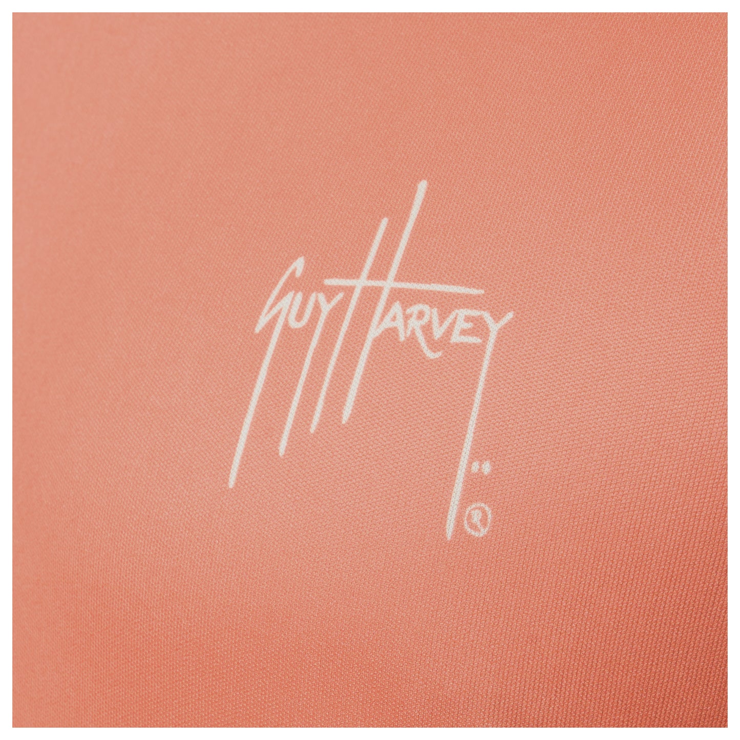 Close-up of chest Guy Harvey signature logo on Men’s Bass Performance Long Sleeve Top