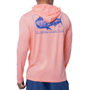 Back view with the model not wearing the hood of the fishing hoodie.