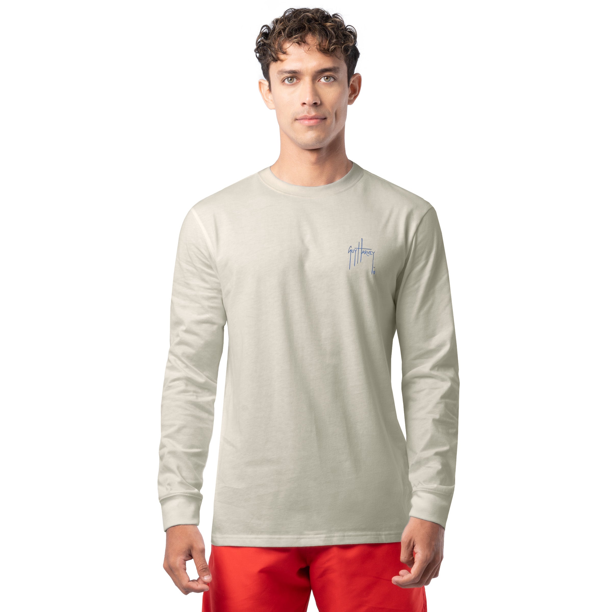 Front view of Guy Harvey Men’s Glory Sail Lightweight Long Sleeve T-Shirt in 