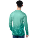 Back view of Guy Harvey Men’s Mahi Bros Fade Green Performance Top with fade design and mahi-mahi underwater artwork