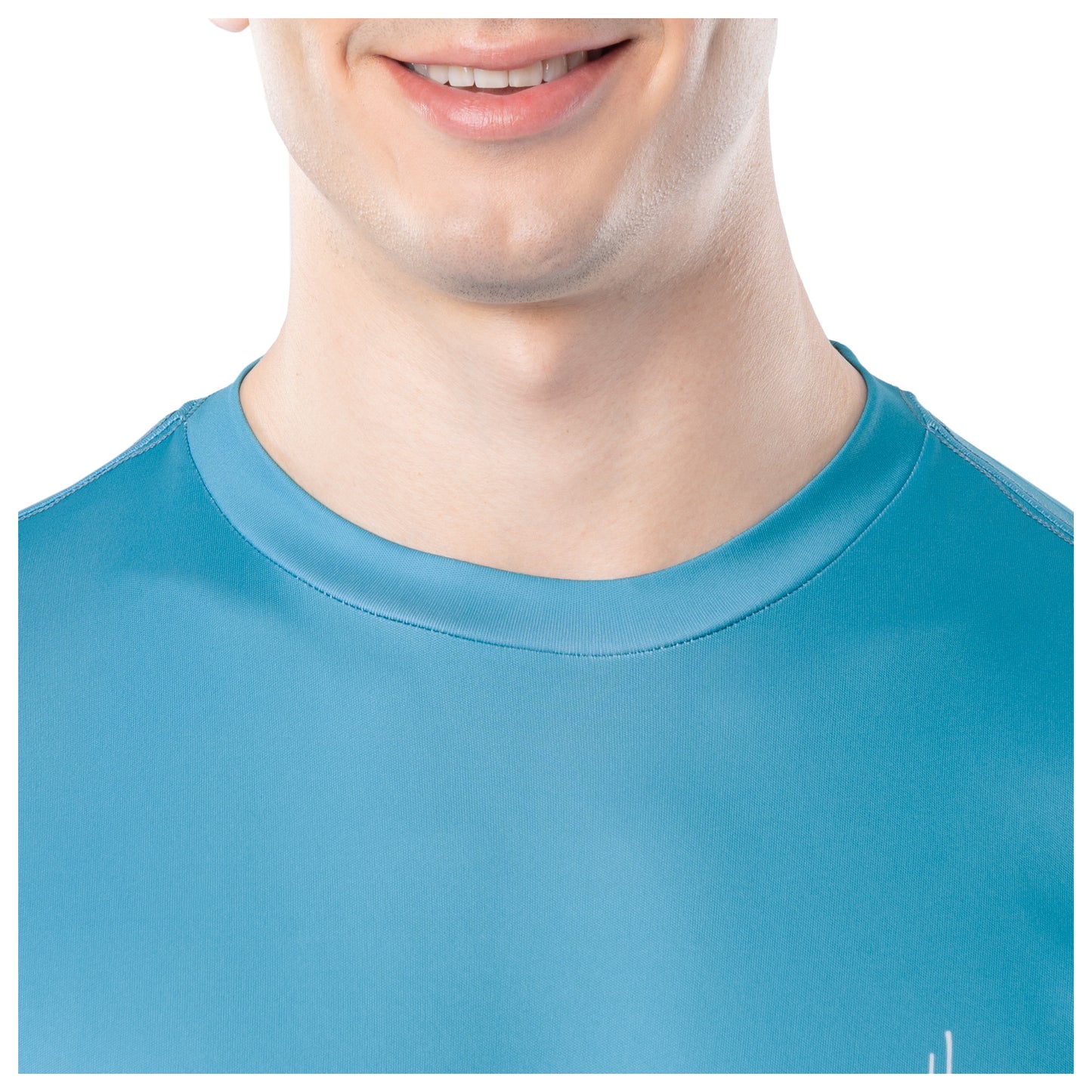 Close up on the crew neck collar.