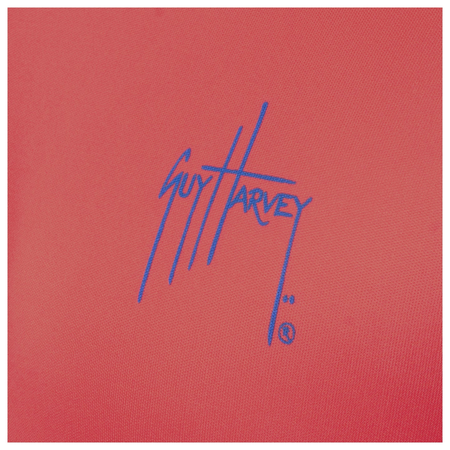 Close-up of chest Guy Harvey signature logo on Men’s Marlin Americana Performance Long Sleeve Top