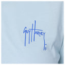 Close-up of left chest Guy Harvey signature logo on Women’s Floral Bills V-Neck Tee