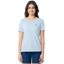 Front view of Guy Harvey Women’s Floral Bills V-Neck Lightweight Short Sleeve T-Shirt in light blue