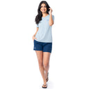 Lifestyle photo of model wearing Guy Harvey Women’s Floral Bills Lightweight V-Neck Tee for casual coastal style