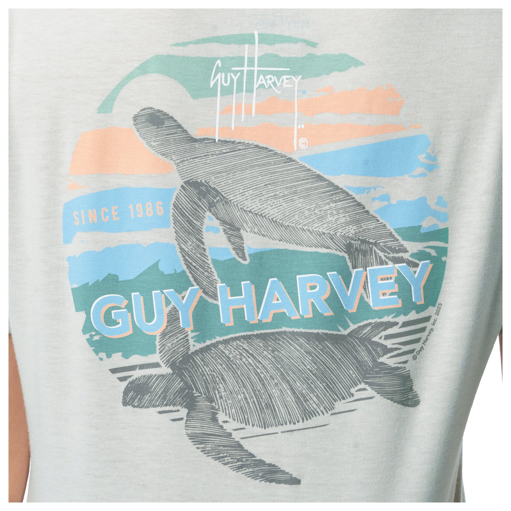 Guy Harvey Women’s Two Shells Tee turtle art detail