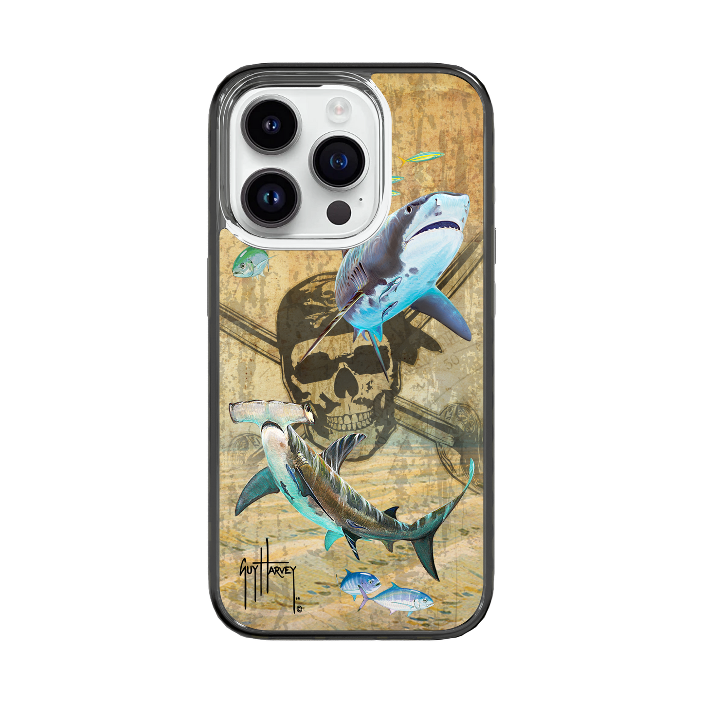 Guy Harvey | iPhone 15 Models Magnitude Pirates and Sharks Phone Case iPhone 15 Pro Max, Onyx Black, 480x480