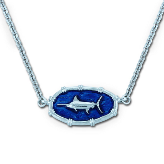 Ladies Marlin Necklace Oval Bamboo - Enamel and Sterling Silver