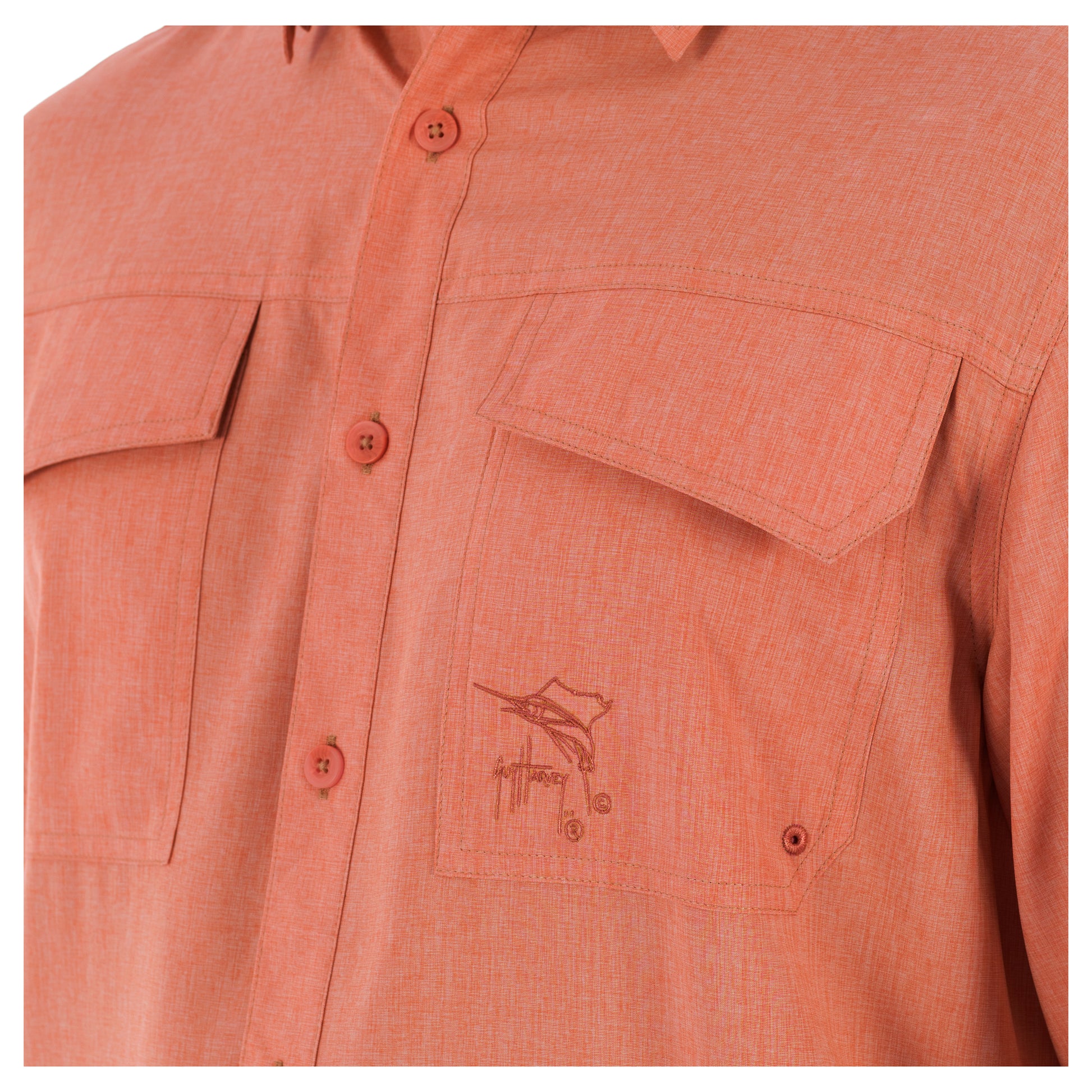 Men's Long Sleeve Heather Textured Cationic Coral Fishing Shirt View 5