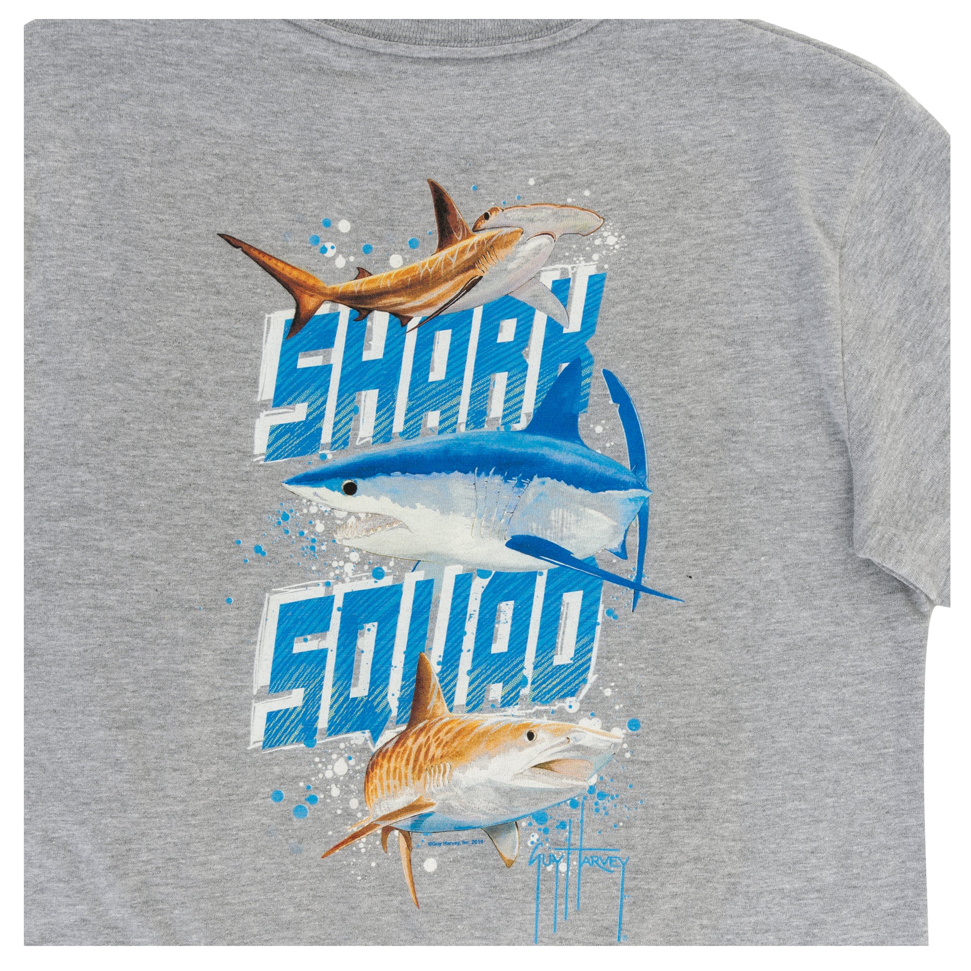 Guy Harvey Big Boys Shark Squad T-Shirt Blue, Grey Medium (10-12)