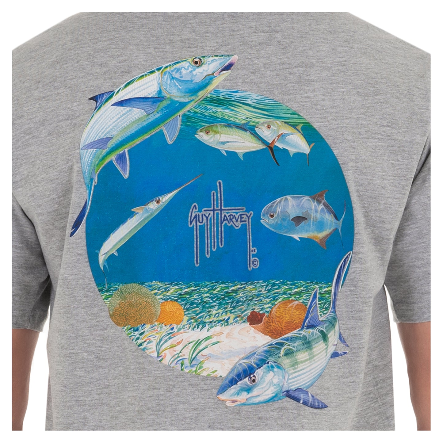 Men's Bonefish Catch II Short Sleeve Pocket Grey T-Shirt View 3