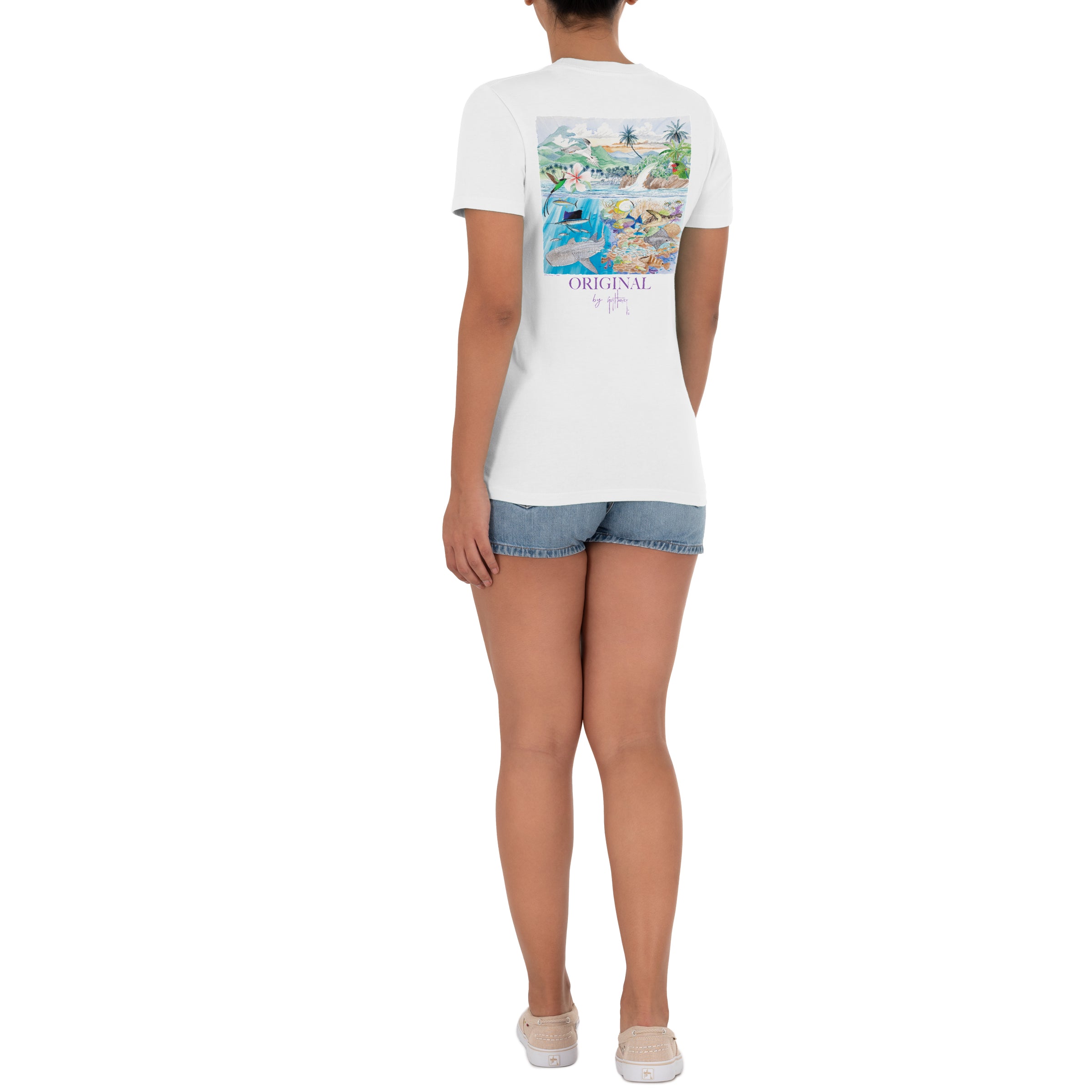 Ladies Tropical Short Sleeve White T-Shirt View 4