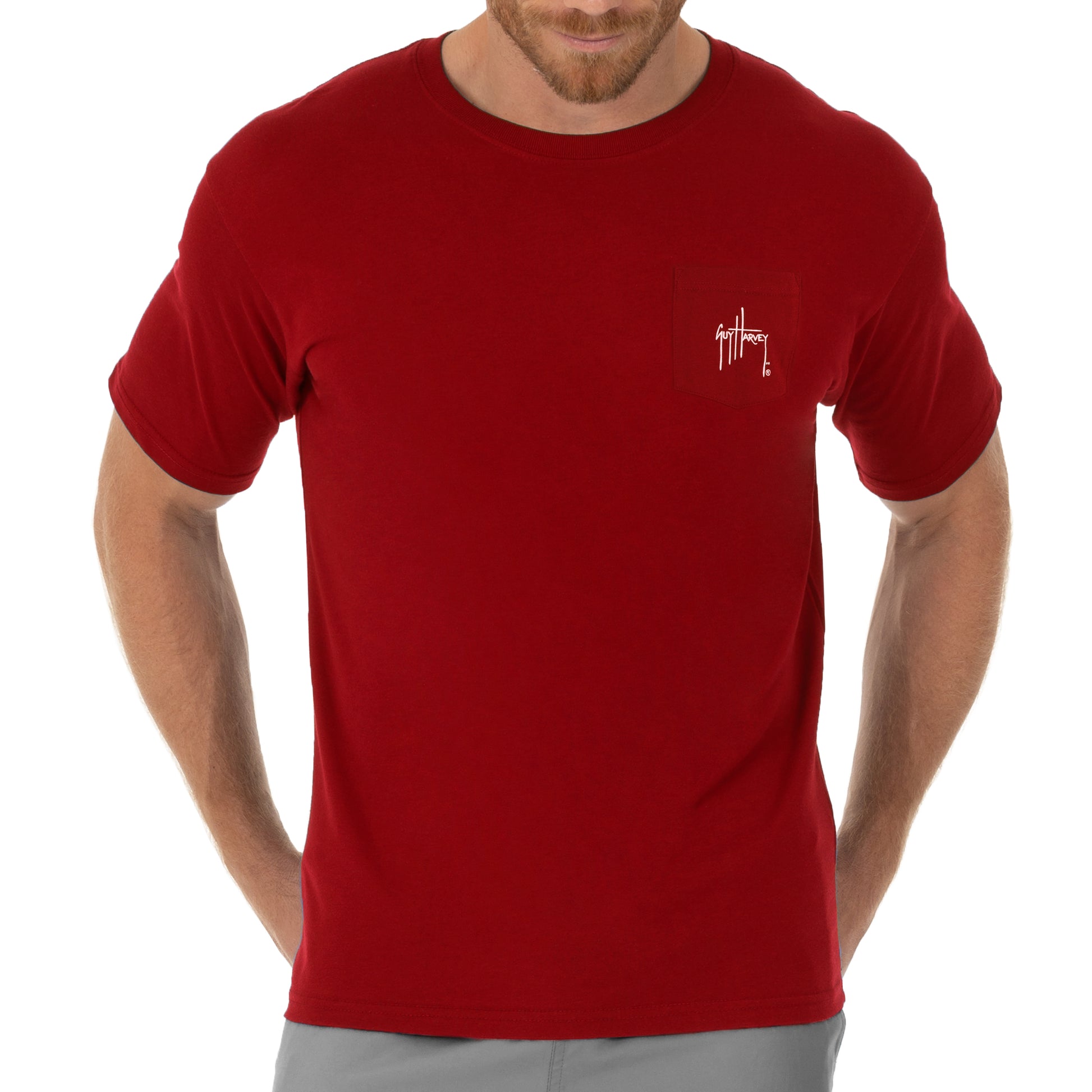 Men's Offshore Sailfish Short Sleeve Pocket Red T-Shirt View 2