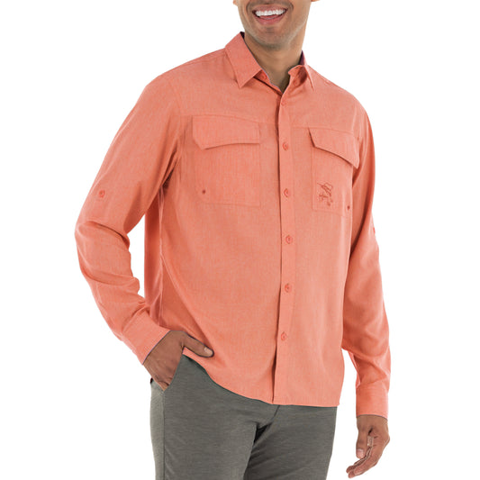 Men's Long Sleeve Heather Textured Cationic Coral Fishing Shirt View 1
