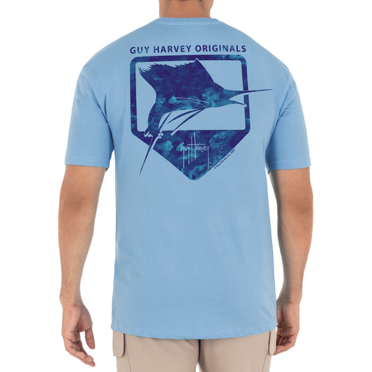 Men's Water Shield Short Sleeve Blue T-Shirt View 1