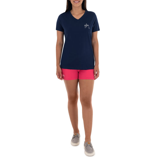 Ladies Mahi Scribble Short Sleeve Navy T-Shirt