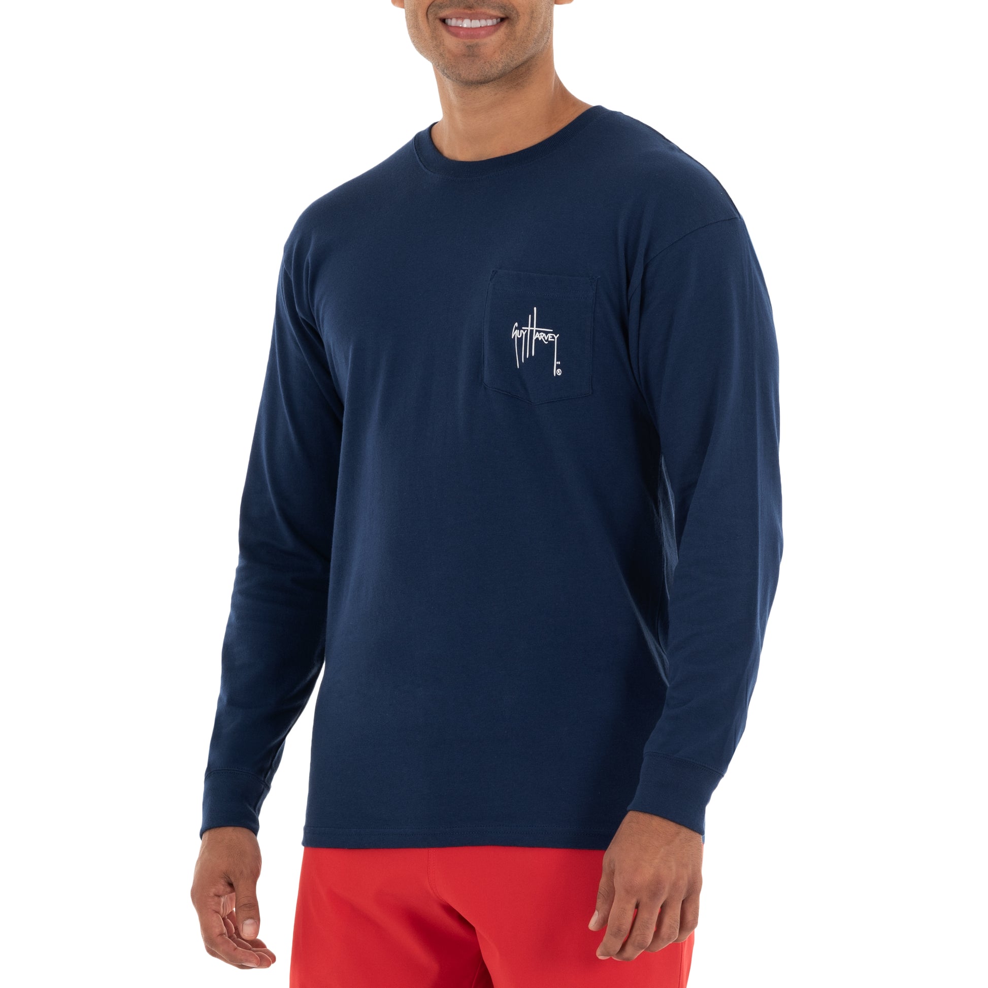 Men's Mahi Long Sleeve Pocket Navy T-Shirt View 2