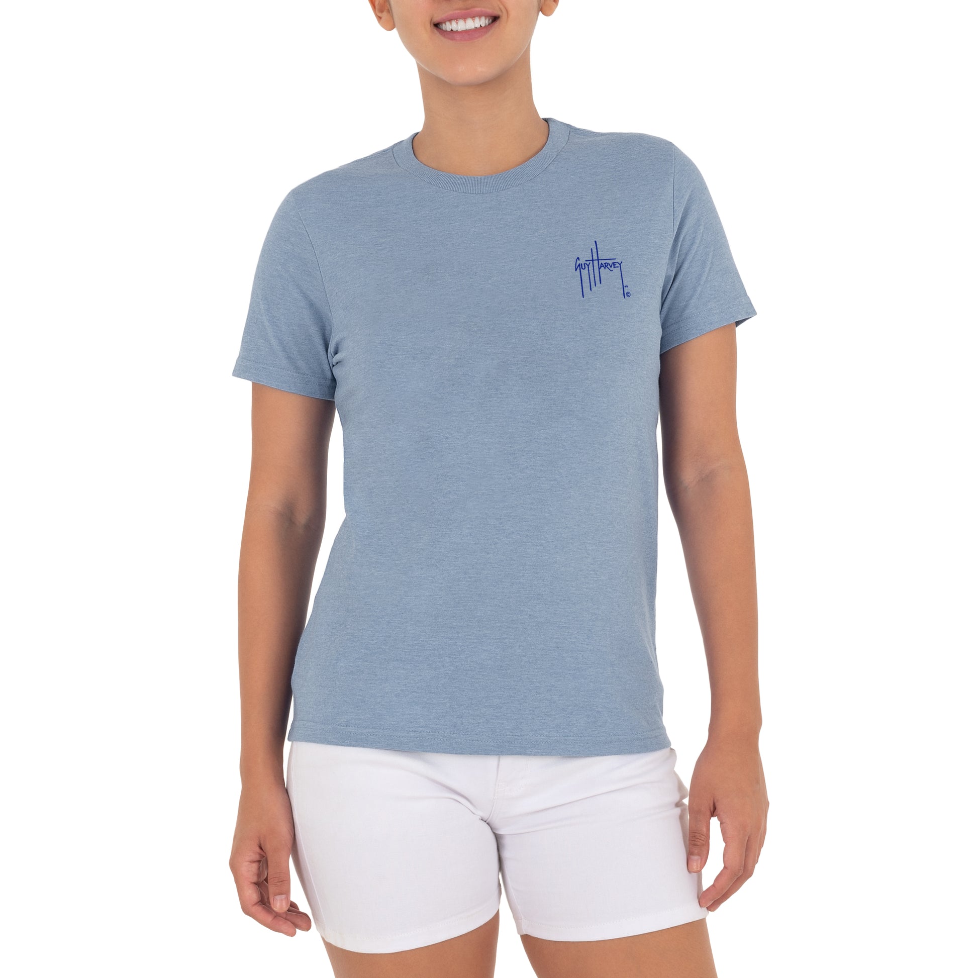 Ladies Tropical Short Sleeve Blue T-Shirt View 5