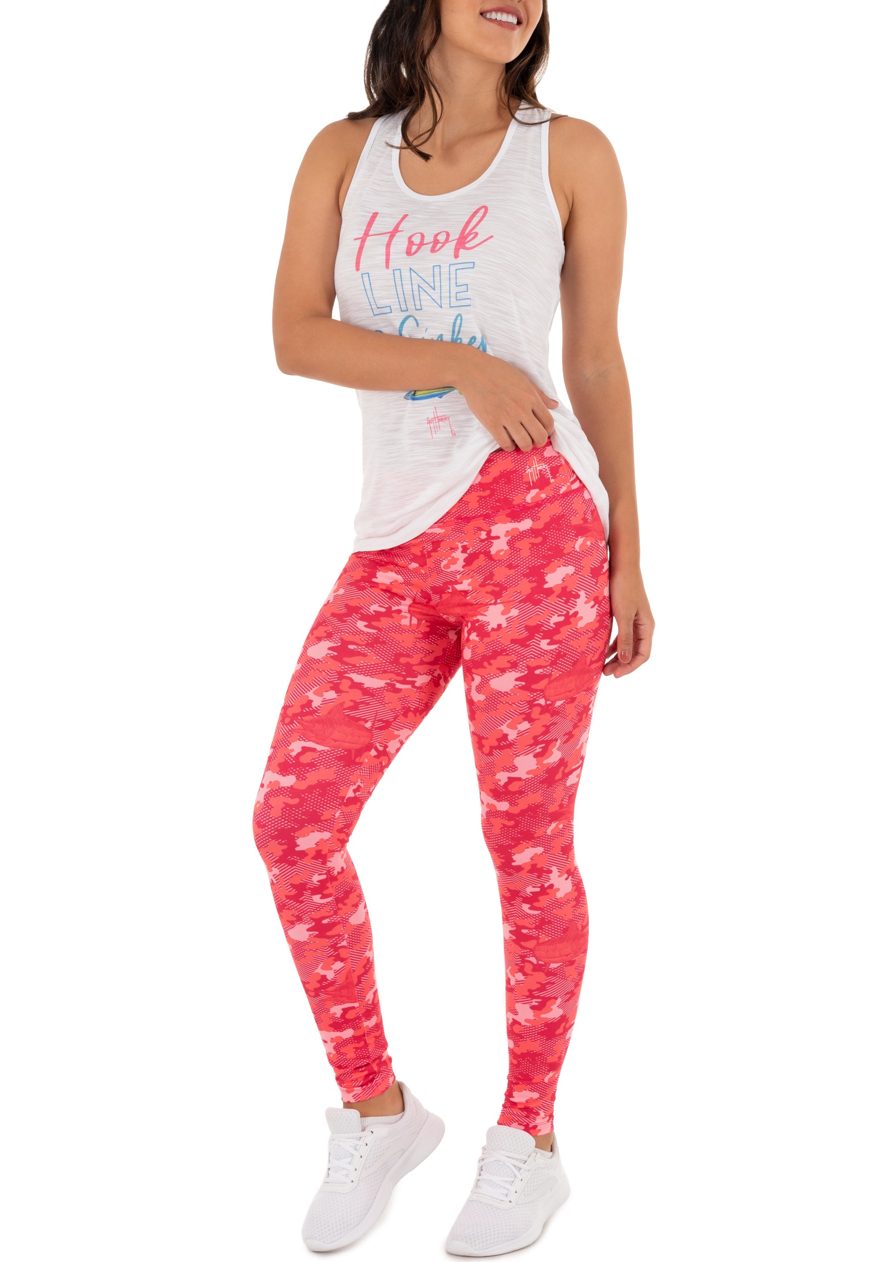 Ladies Coral Camo Yoga Pants View 2